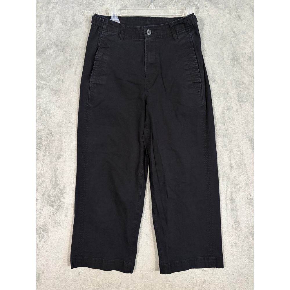 Old Navy Pants Sz 10 Black High Rise Wide Leg Canvas Stretch Cropped Minimalist